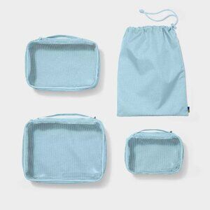 Open Story 4-Piece Packing Cube Set, Zipper & Drawstring Closure, Muddy Aqua NEW